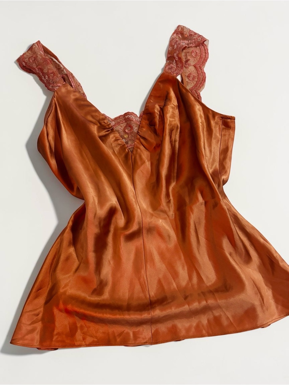 Y2K Nine West Satin Lace-Trim Camisole Burnt Orange Sequin Details 6P